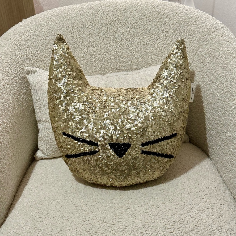 Pottery Barn Teen The Emily & Meritt Sequin Cat Pillow In Gold - Picture 2 of 4